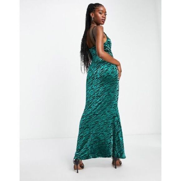 STYLE CHEAT COWL NECK VELVET BURNOUT MAXI DRESS IN EMERALD-GREEN sz 12 - Picture 2 of 5